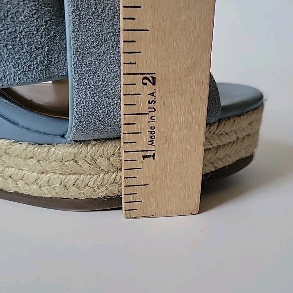 H Halston Stella Slingback Sandals 8.5M Powder Blue Suede Chambray Wedge Heel - Picture 13 of 16